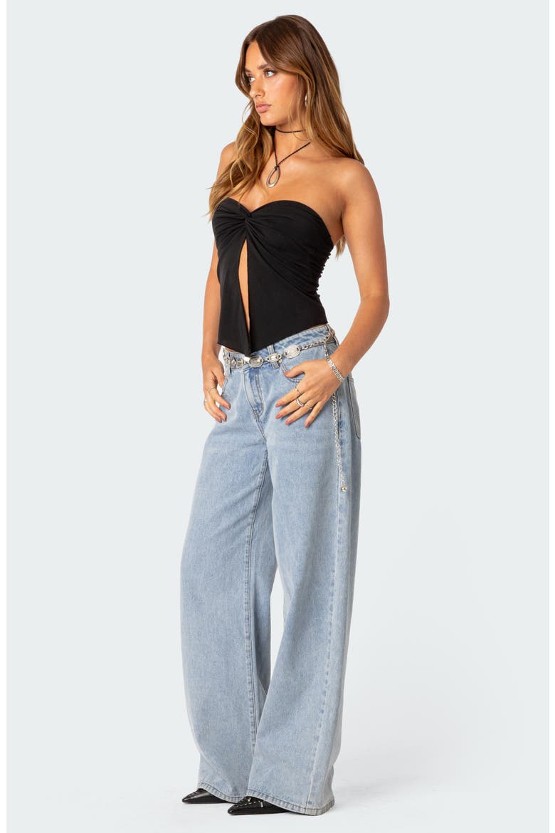Twist Split Front Tube Top, Alternate, color, BLACK