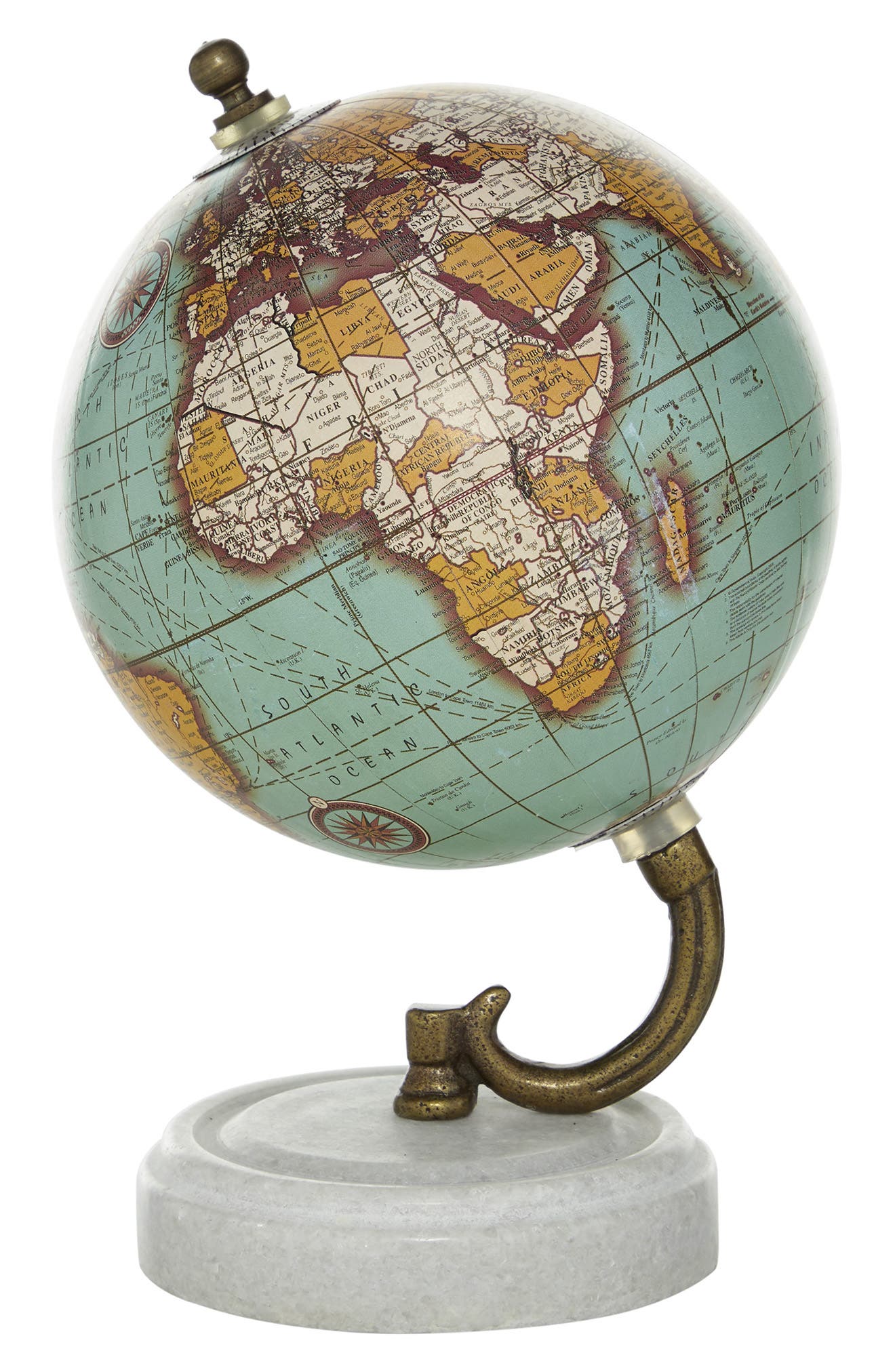 GINGER BIRCH STUDIO Teal Marble Globe with Marble Base