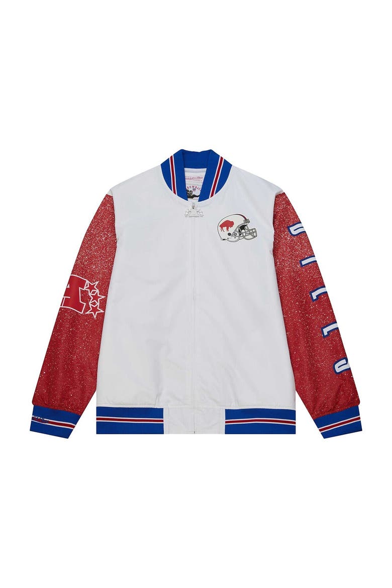 Men's Mitchell & Ness  White Buffalo Bills Team Burst Warm-Up Full-Zip Jacket, Alternate, color, White