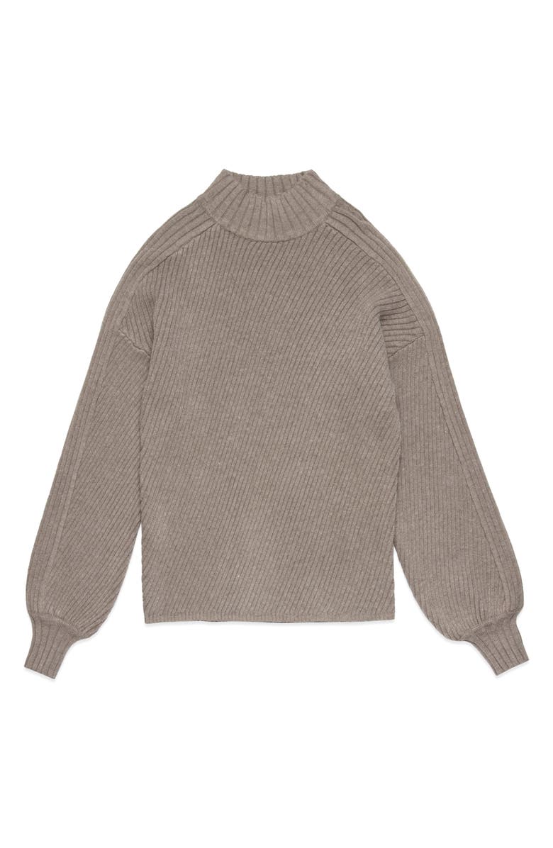 DELUC Nelson Balloon Sleeve Rib Mock Neck Sweater, Alternate, color, Melange Mink