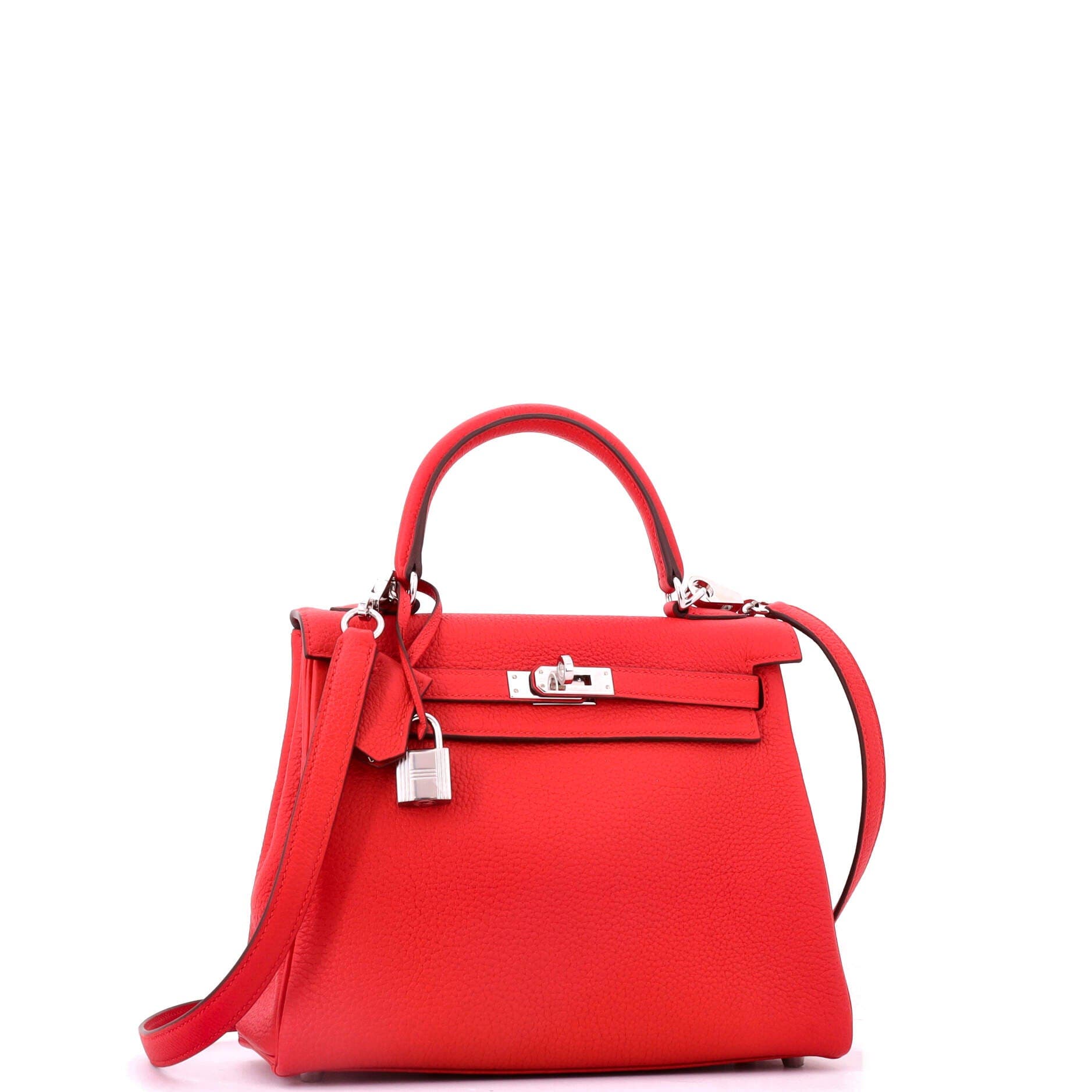 Pre-Owned Hermes Kelly Handbag Red Togo with Palladium Hardware 25, Alternate, color, Rouge De Coeur