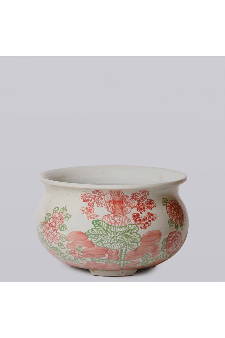 Rustic Four Seasons Pink & Green Porcelain Bulbous Cachepot, Main, color, Pink and Green