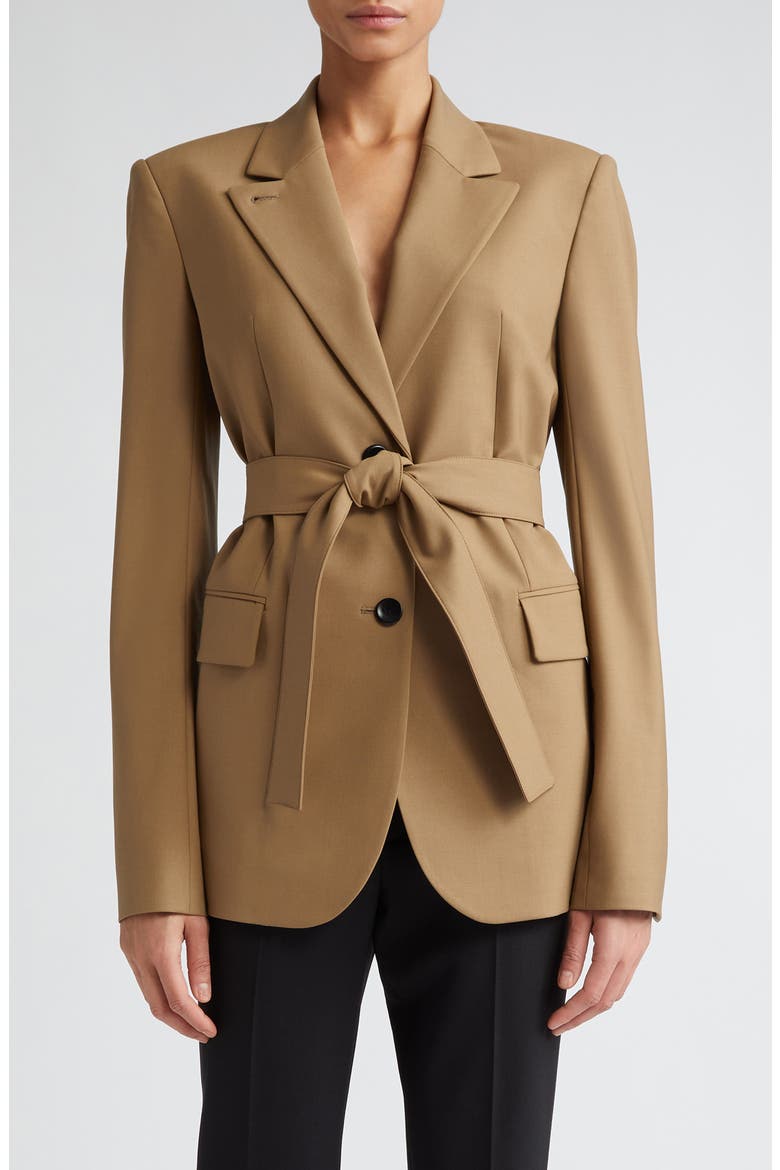Belted Stretch Wool Blazer, Main, color, TOFFEE
