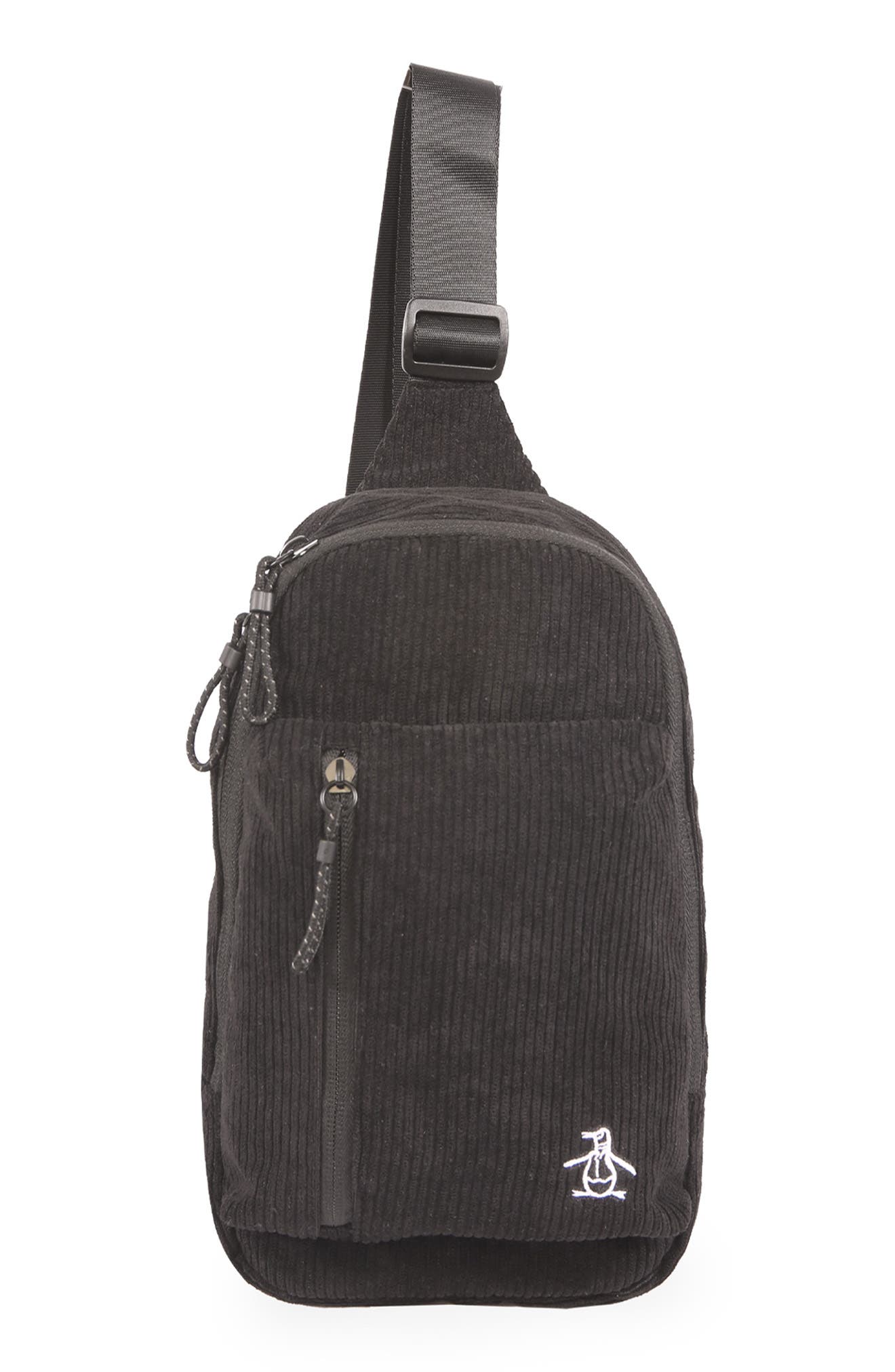 Original Penguin Corduroy Sling Bag, Main, color, Black