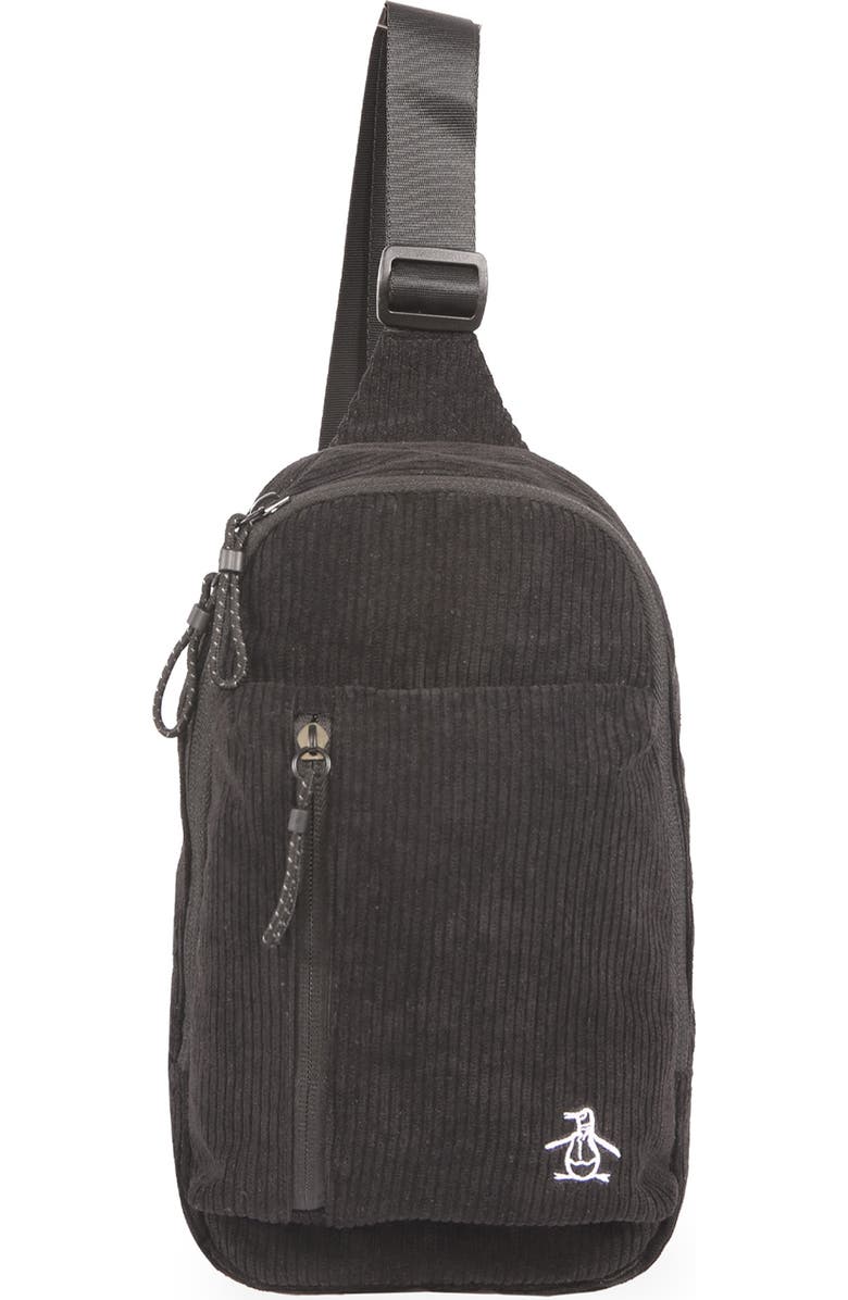 Original Penguin Corduroy Sling Bag, Main, color, Black