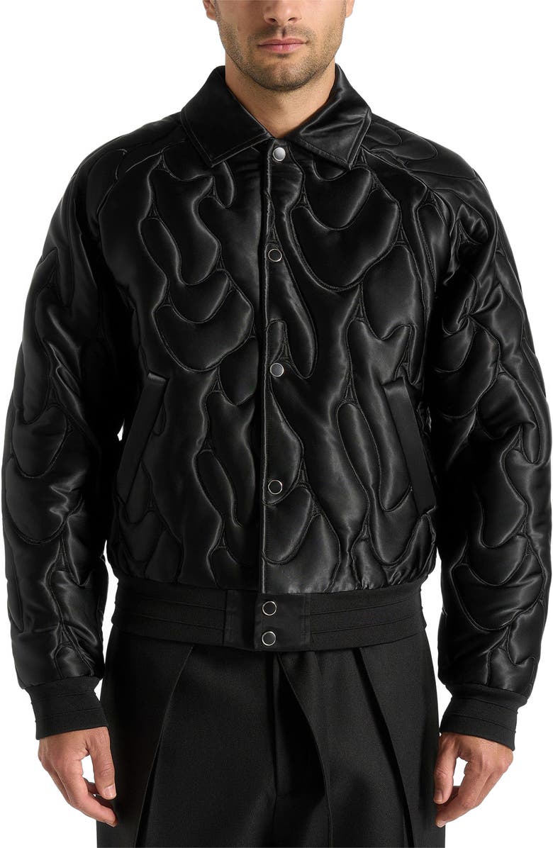 Manière De Voir Ugo Satin Embroidered Jacket, Main, color, Black