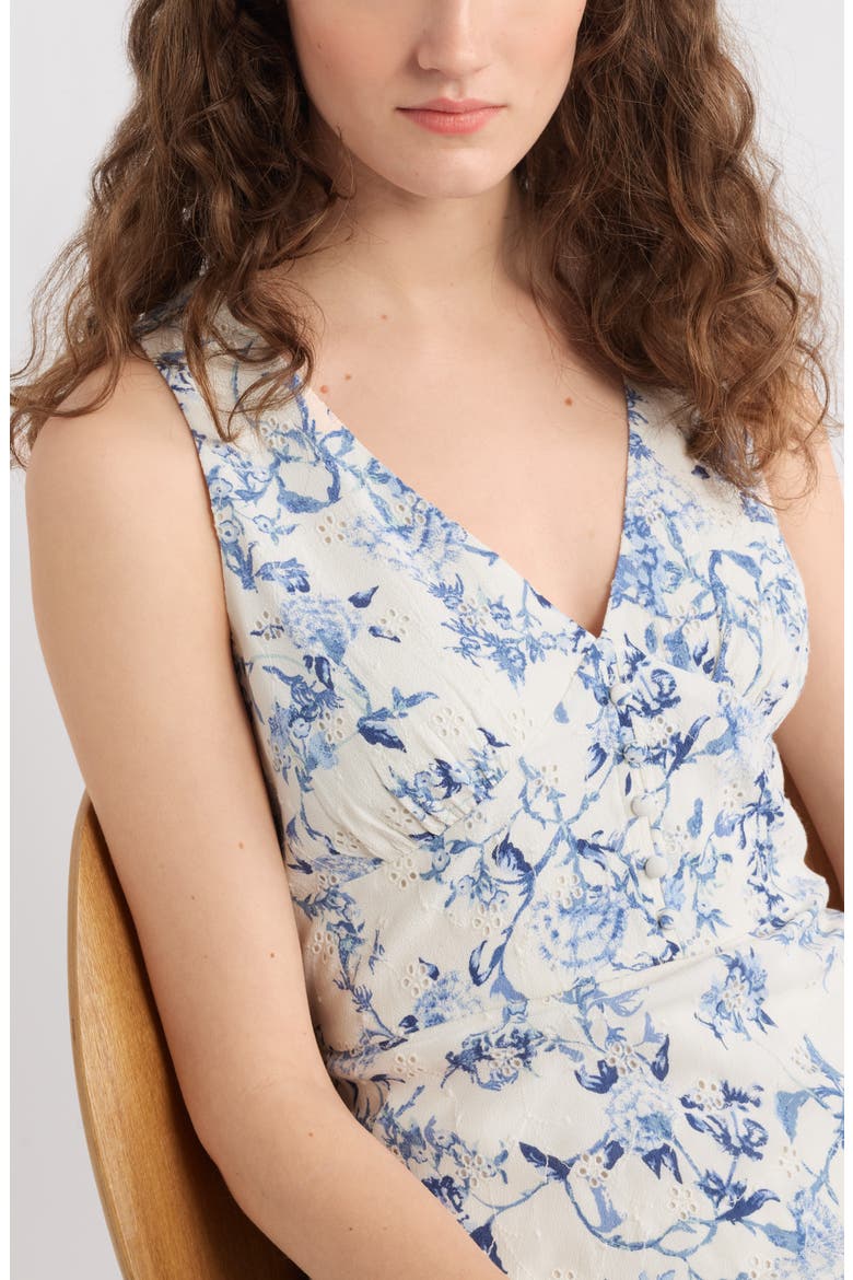Embroidered Bias Cut Midi Dress, Alternate, color, IVORY- BLUE TRAIL BLOOM