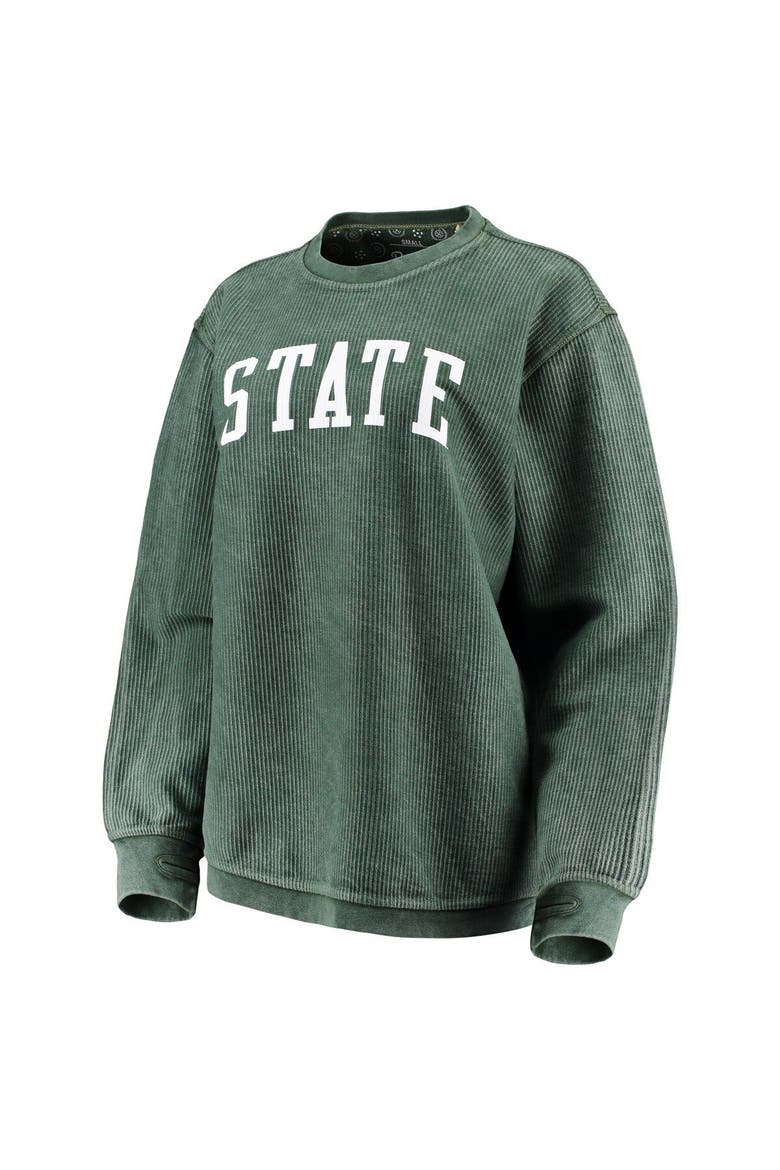 Women's Pressbox Green Michigan State Spartans Comfy Cord Vintage Wash Basic Arch Pullover Sweatshirt, Main, color, Green