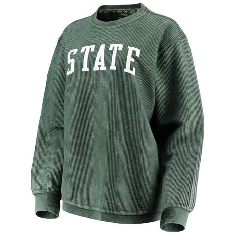 Women's Pressbox Green Michigan State Spartans Comfy Cord Vintage Wash Basic Arch Pullover Sweatshirt