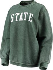 PRESSBOX Women's Pressbox Green Michigan State Spartans Comfy Cord Vintage Wash Basic Arch Pullover Sweatshirt