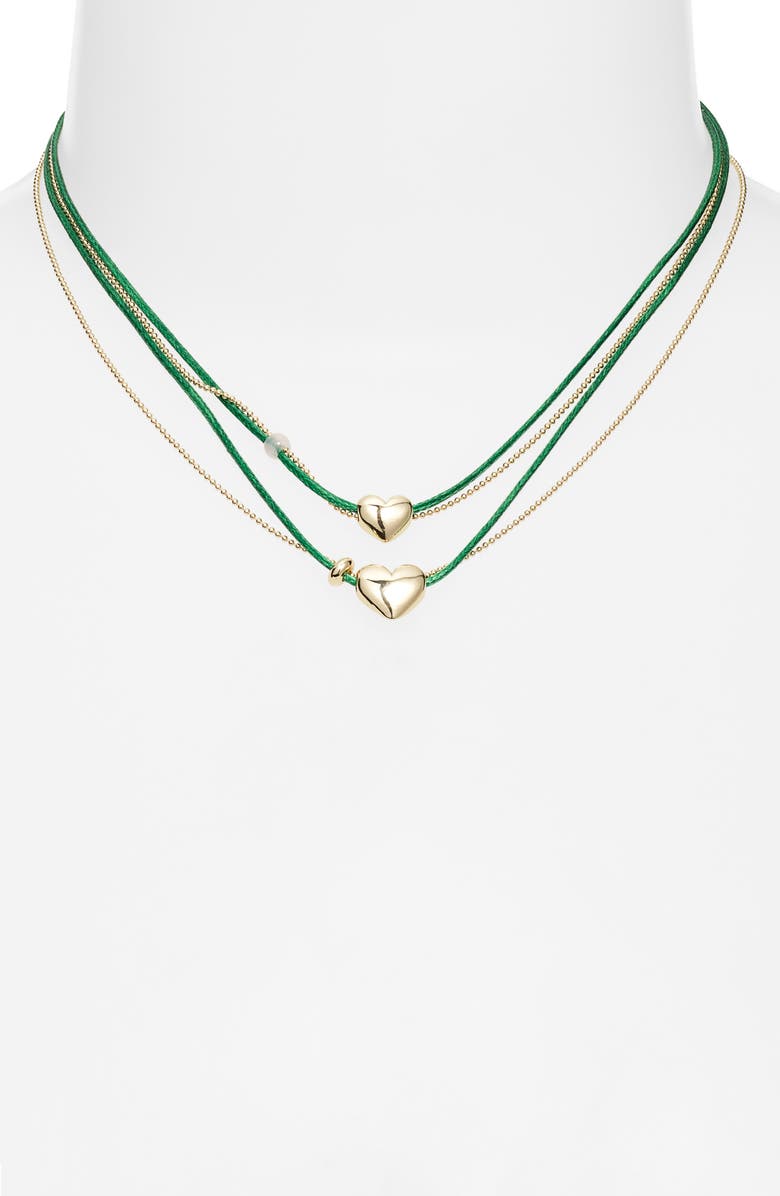 Chelsea28 Set of 2 Demi Fine Mommy & Me Heart Cord Pendant Necklaces, Alternate, color, Green Multi- Gold
