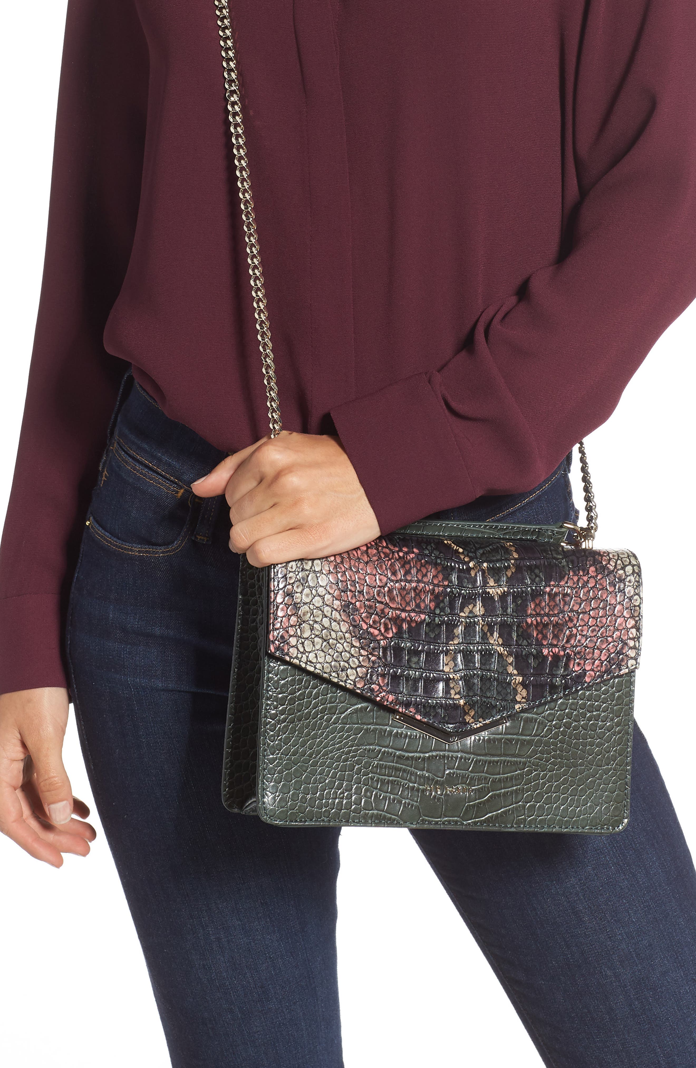 Ted Baker London Gemmeh Slim Bar Snake Skin Embossed Crossbody Bag, Alternate, color, 
