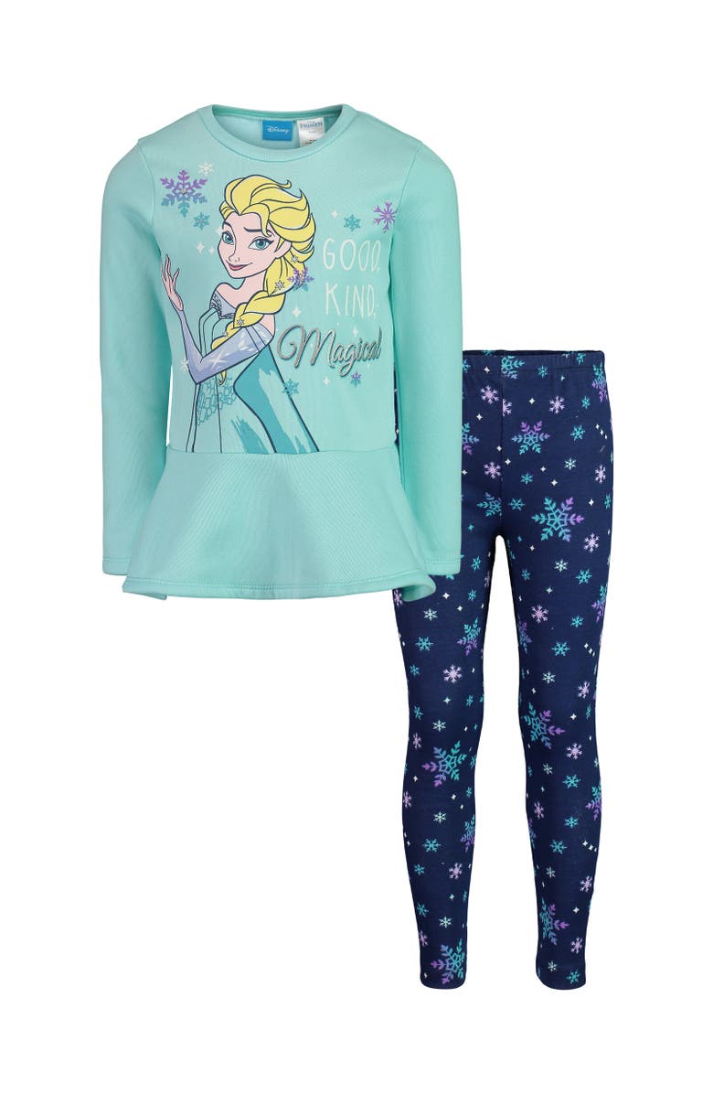 Disney Frozen Queen Elsa Sweatshirt & Leggings Set, Main, color, Turquoise / Blue