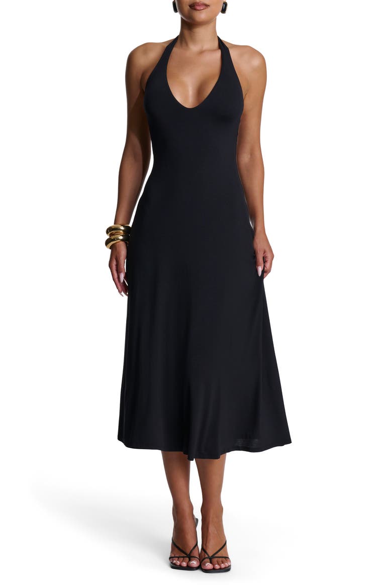 Halter Midi Dress, Main, color, BLACK