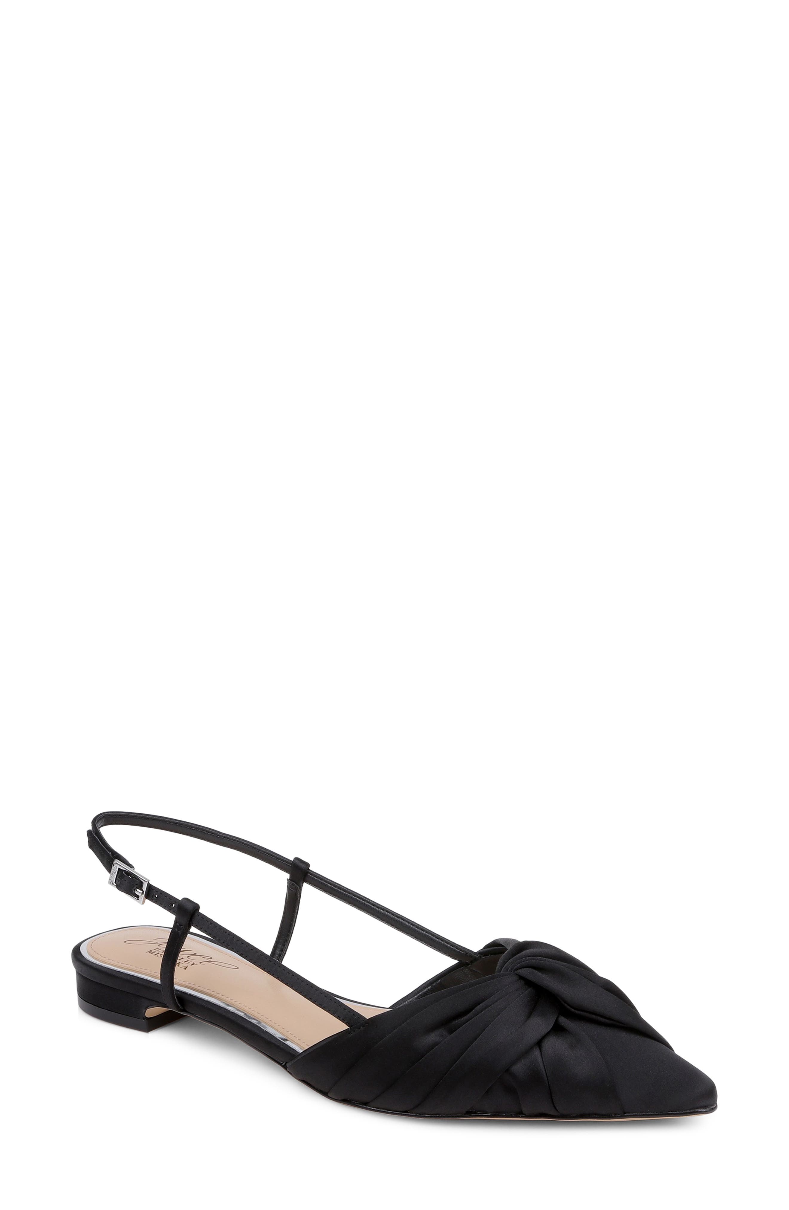 Jewel Badgley Mischka Zarah Pointed Toe Slingback Flat, Main, color, Black Satin