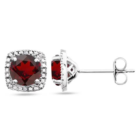 Natural Gemstone & Diamond Stud Earrings Sterling Silver