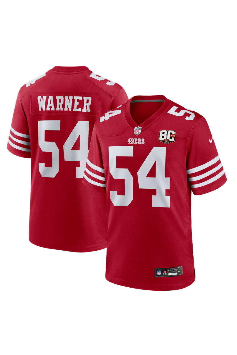 Men's Nike Fred Warner Scarlet San Francisco 49ers 80th Anniversary Game Jersey, Main, color, Scarlet