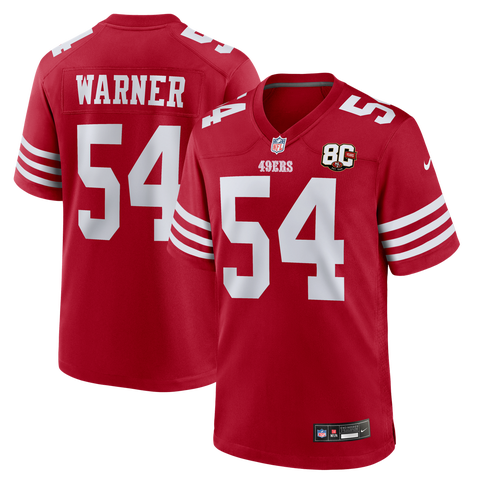 Men's Nike Fred Warner Scarlet San Francisco 49ers 80th Anniversary Game Jersey