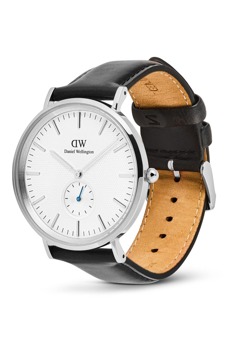Classic Multi Eye Leather Strap Watch, 40mm, Alternate, color, SILVER