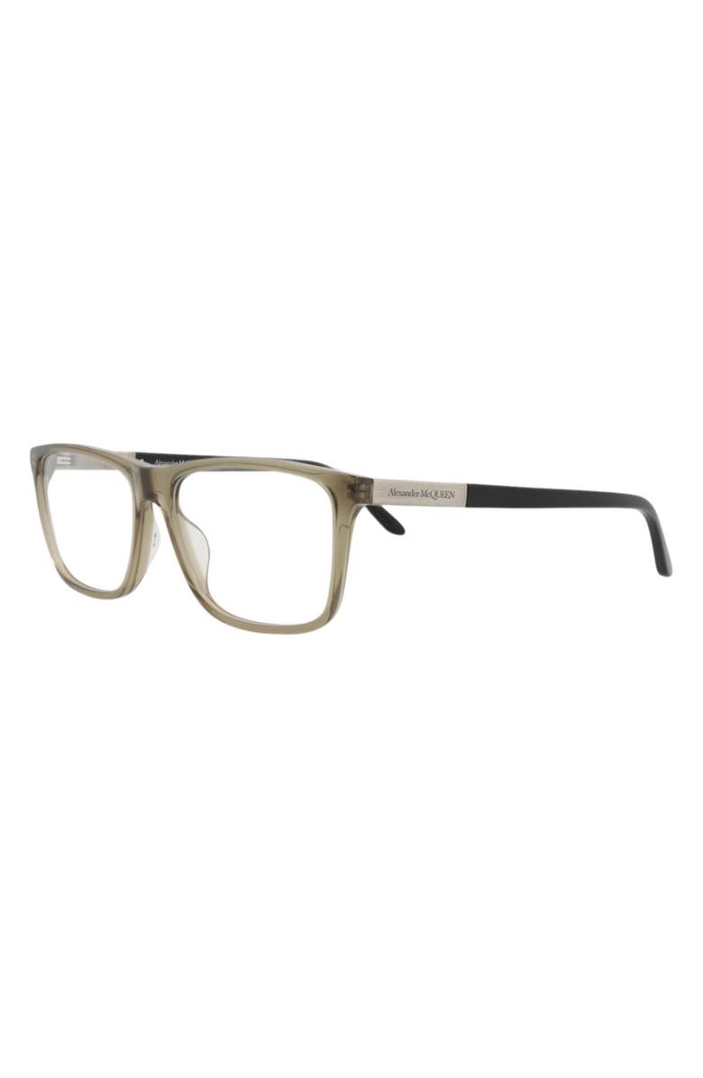 McQueen 56mm Rectangular Optical Glasses, Alternate, color, Green Silver Transparent