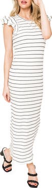 GIBSONLOOK Stripe Ruffle Sleeve Cotton Knit Maxi Dress