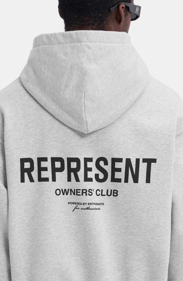 Represent Owners' Club Script Graphic Zip Hoodie, Alternate, color, Ash Grey