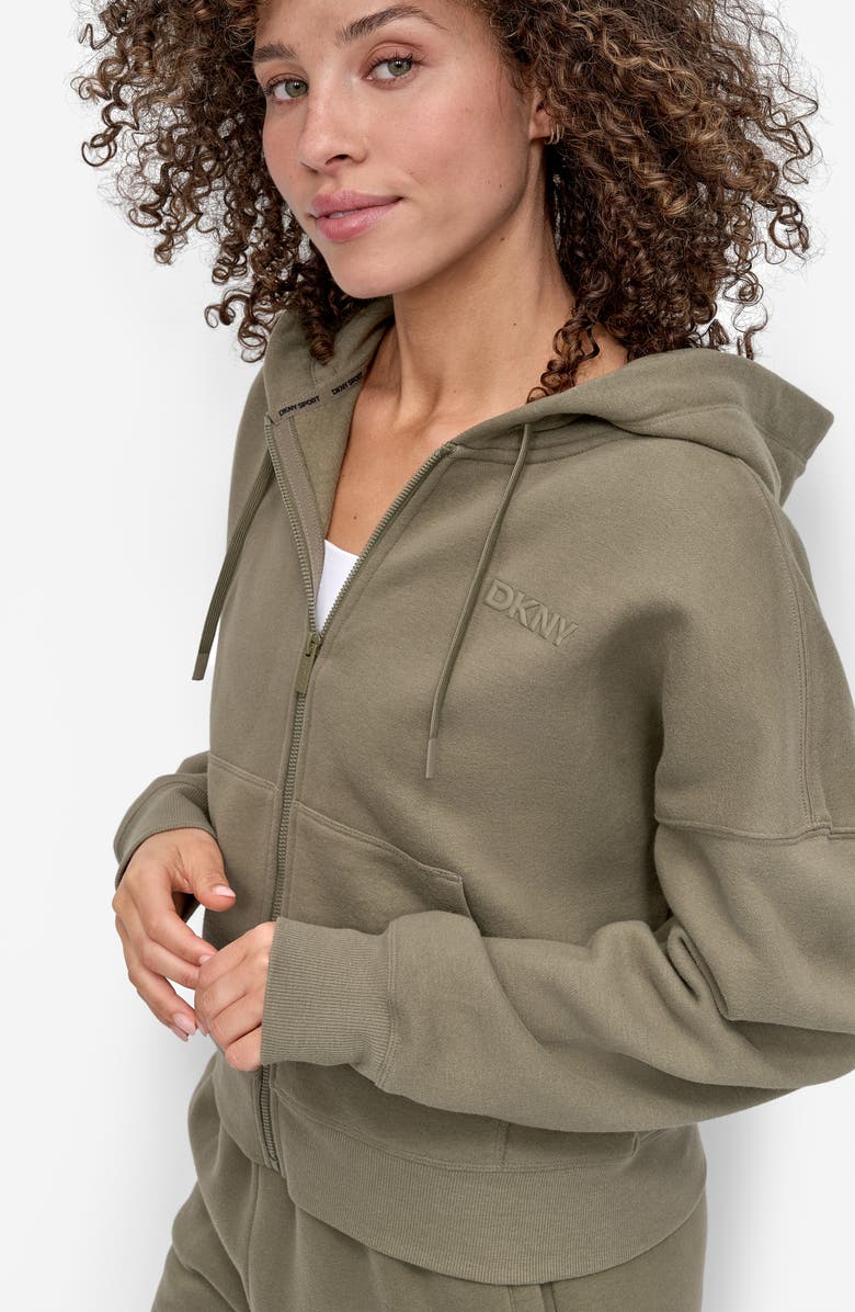 DKNY Logo Full Zip Hoodie, Alternate, color, Utility Green