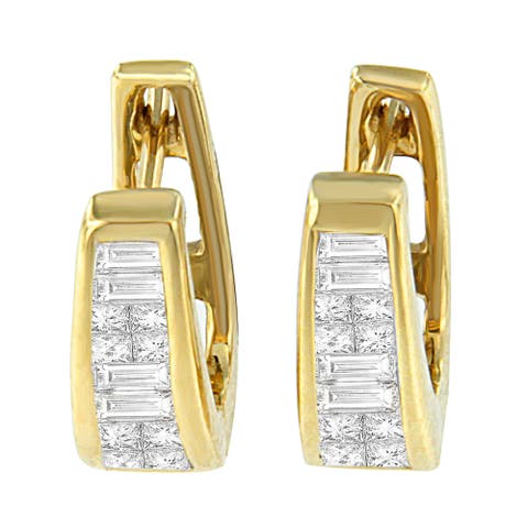 14k Yellow Gold 1/2ct TDW Princess and Baguette Diamond Earrings