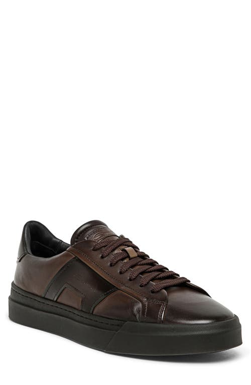 Santoni Logo-debossed Leather Sneakers In Dark Brown