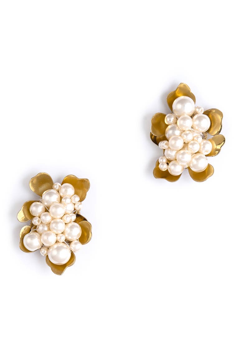Nea Imitation Pearl Drop Earrings, Main, color, GOLD