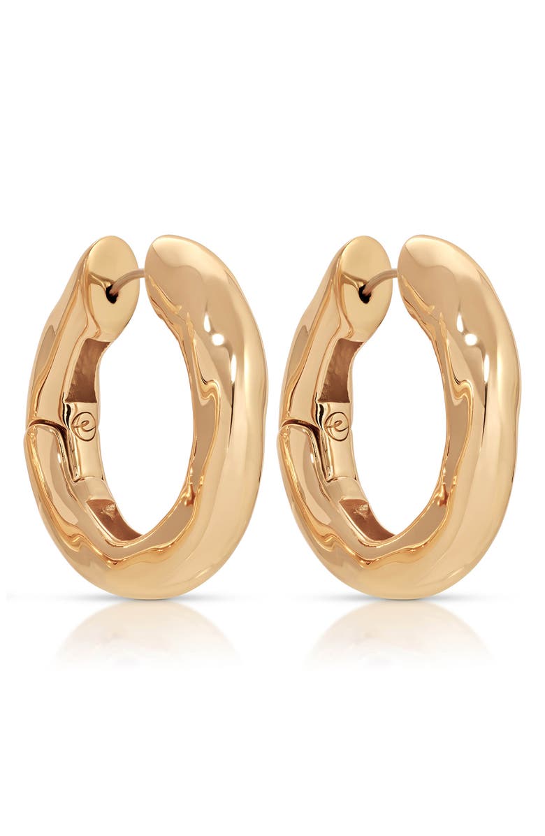 Ettika Molten Hoop Earrings, Alternate, color, Gold