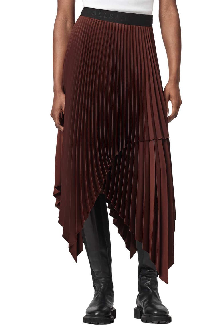 Elisa Pleated Midi Skirt, Main, color, BURGUNDY RED