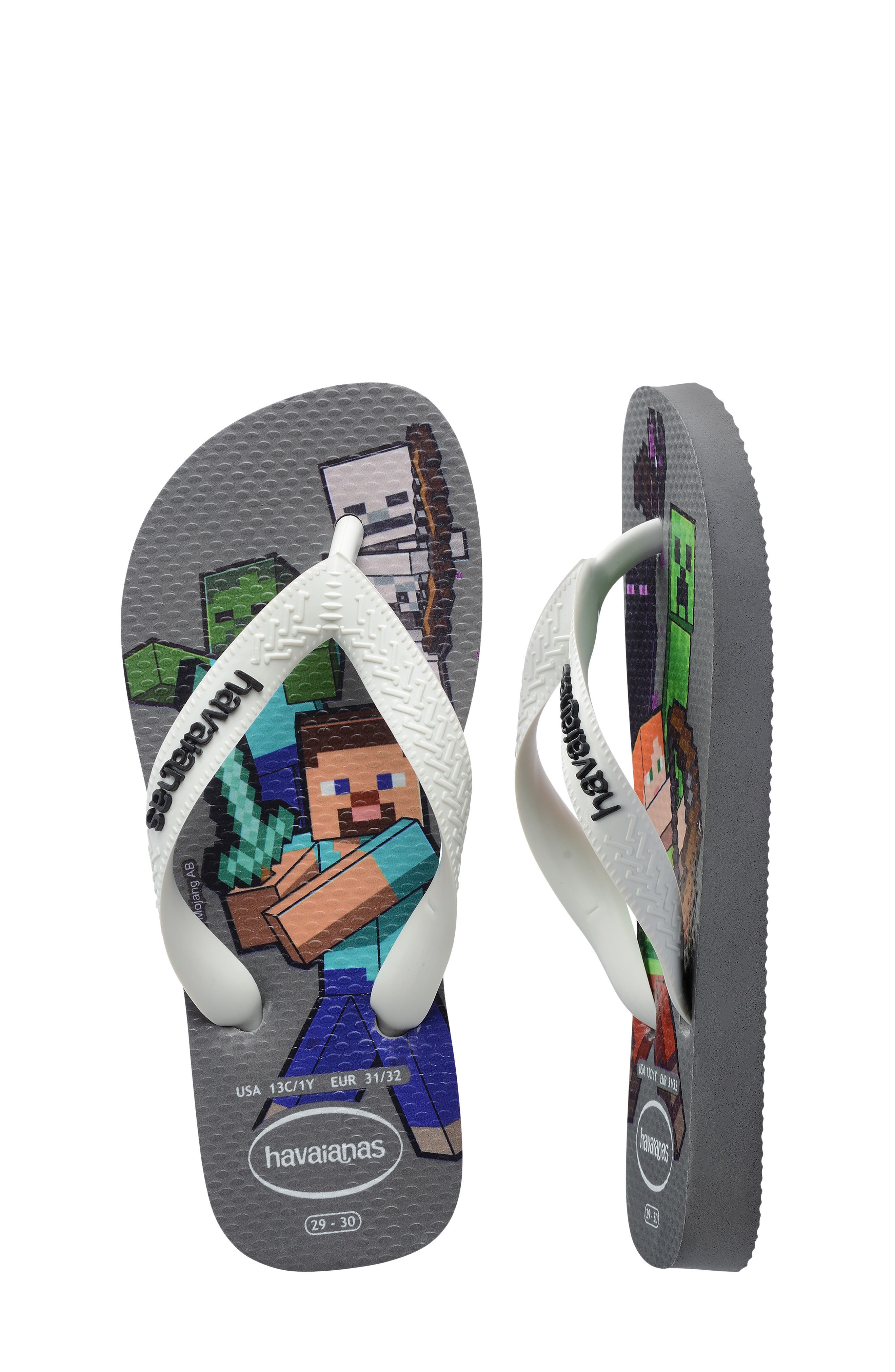 Havaianas Kids' Minecraft Flip Flop, Alternate, color, Steel Grey/ White