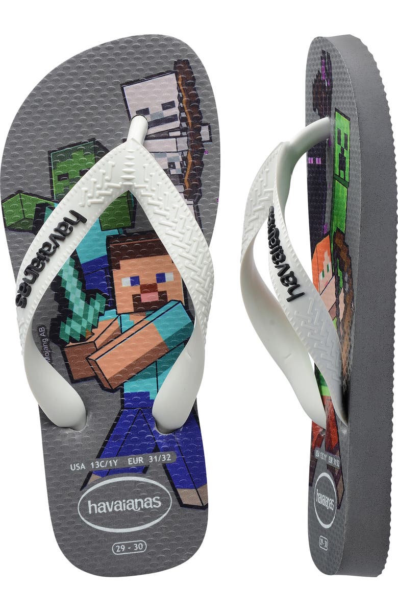 Havaianas Kids' Minecraft Flip Flop, Alternate, color, Steel Grey/ White