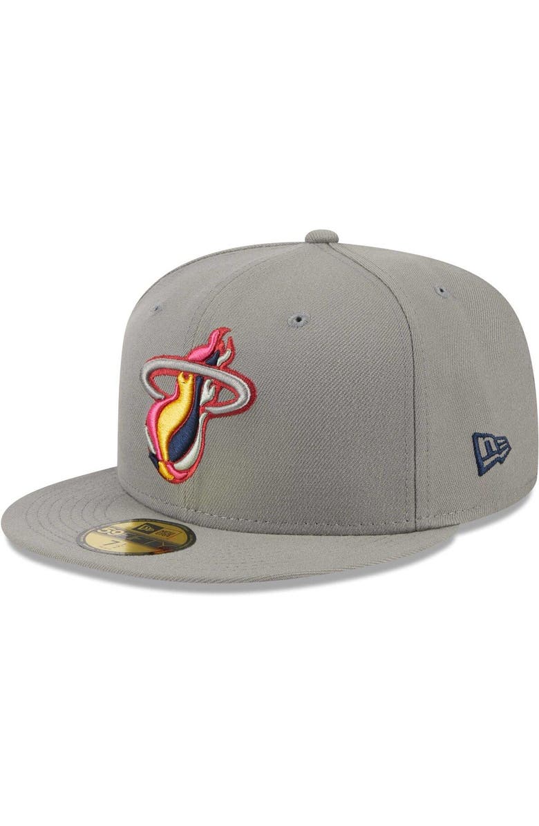 New Era Men's New Era Gray Miami Heat Color Pack 59FIFTY Fitted Hat, Alternate, color,
