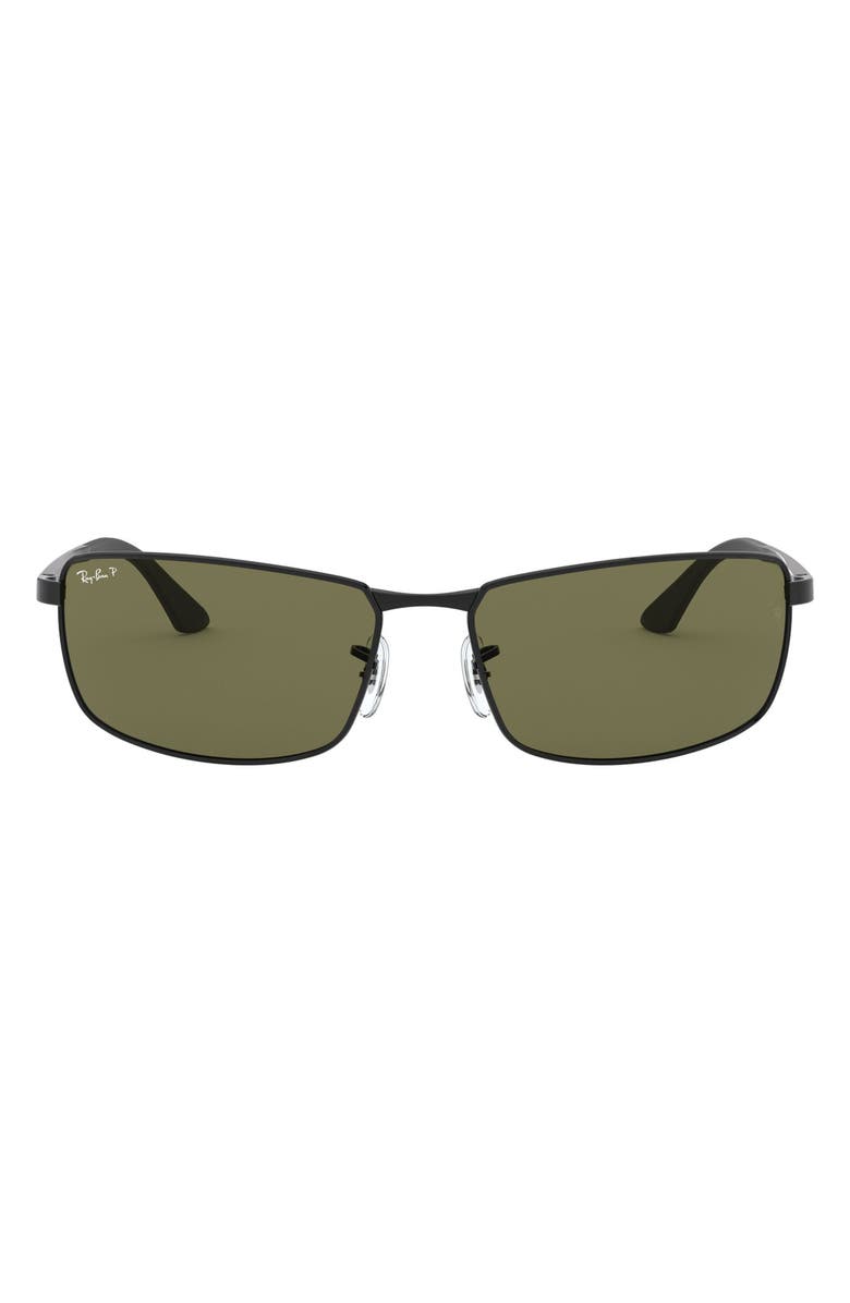Ray-Ban 61mm Polarized Rectangle Sunglasses, Main, color, Black/ Green
