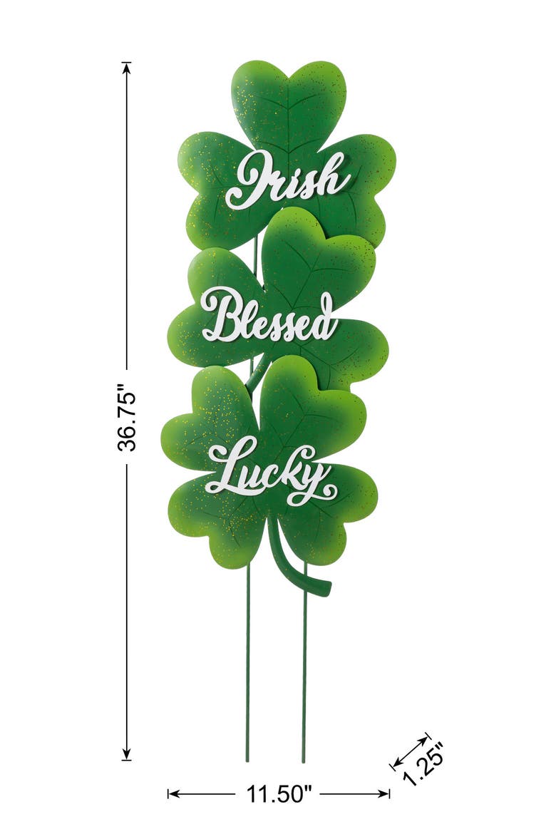 Set of 3 St. Patrick's Metal Shamrock Yard Stake, Alternate, color, Green
