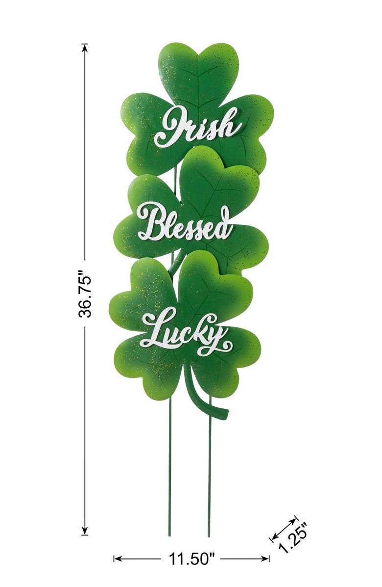 Glitzhome Set of 3 St. Patrick's Metal Shamrock Yard Stake, Alternate, color, Green