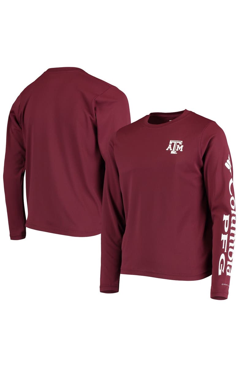 Columbia Youth Maroon Texas A&M Aggies PFG Terminal Tackle Long Sleeve Omni-Shade T-Shirt, Main, color, Maroon