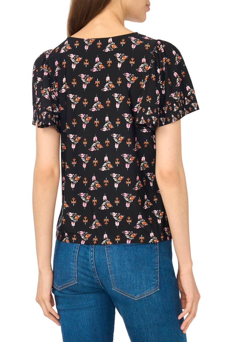 Shirred Flutter Sleeve T-Shirt, Alternate, color, RICH BLACK