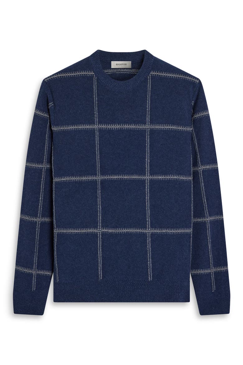 Grid Crewneck Wool & Cotton Sweater, Alternate, color, INK