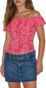 Motel Yokai Paisley Off the Shoulder Top