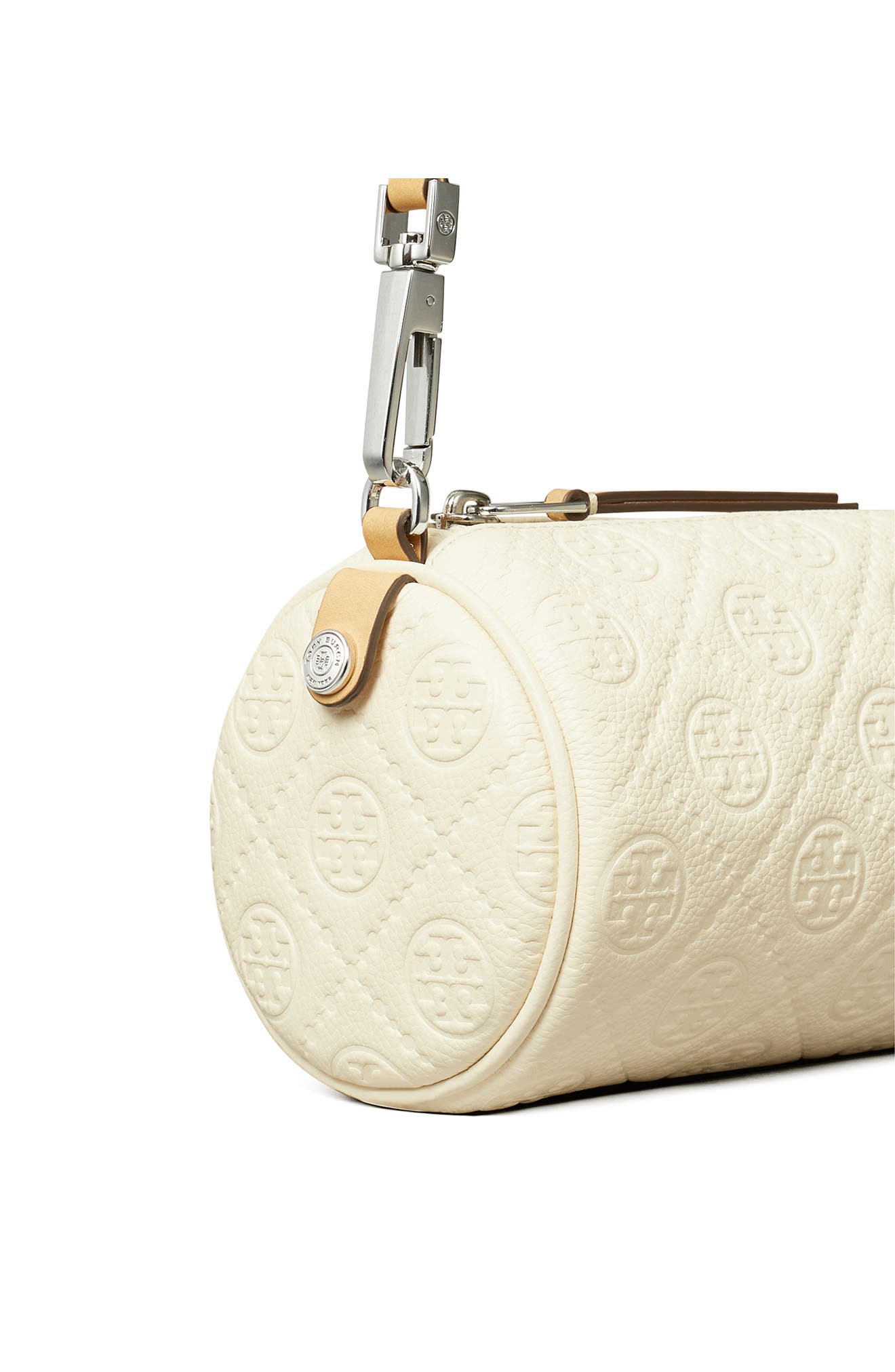 Tory Burch T Monogram Pebble Leather Cylinder Shoulder Bag, Alternate, color, Warm White
