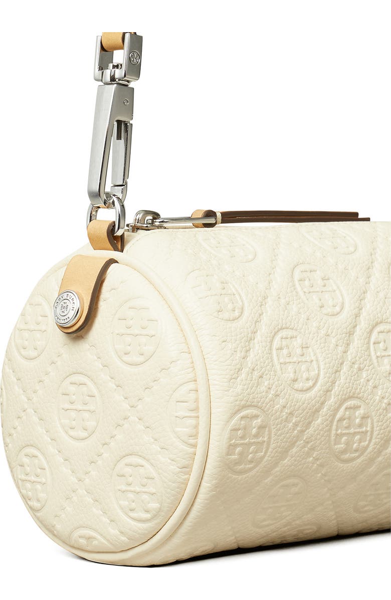 Tory Burch T Monogram Pebble Leather Cylinder Shoulder Bag, Alternate, color, Warm White