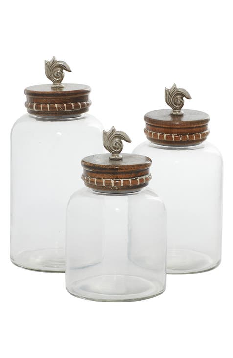 Clear Glass Contemporary Decorative Jar - Set of 3