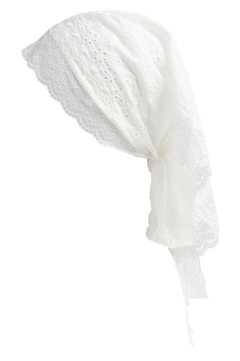 Eyelet Square Scarf, Main, color, WHITE