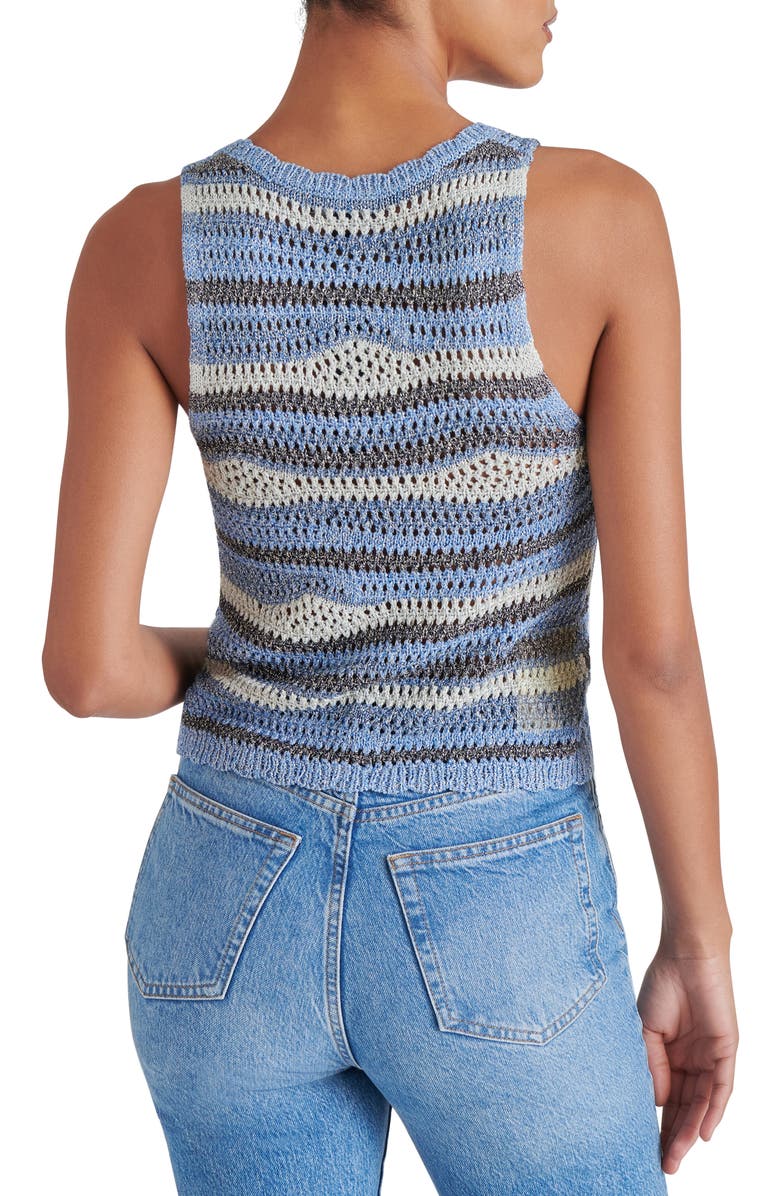 Steve Madden Hannah Metallic Open Stitch Sleeveless Sweater, Alternate, color, Indigo Blue