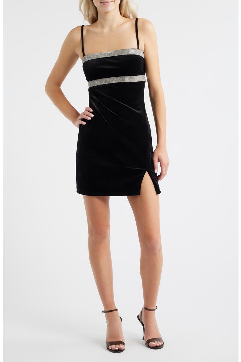 Embellished Velvet Minidress, Main, color, BLACK