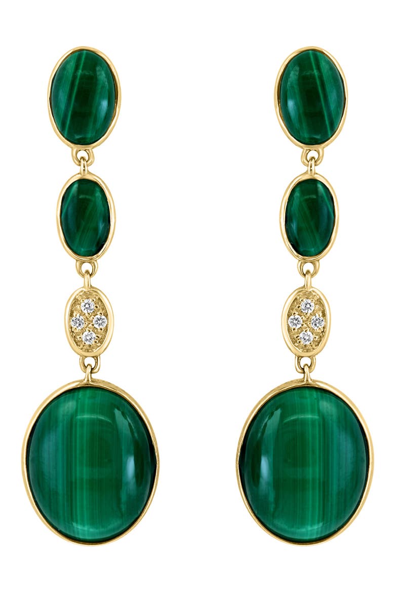 14K Yellow Gold Malachite & Diamond Drop Earrings - 0.03ct., Main, color, GREEN