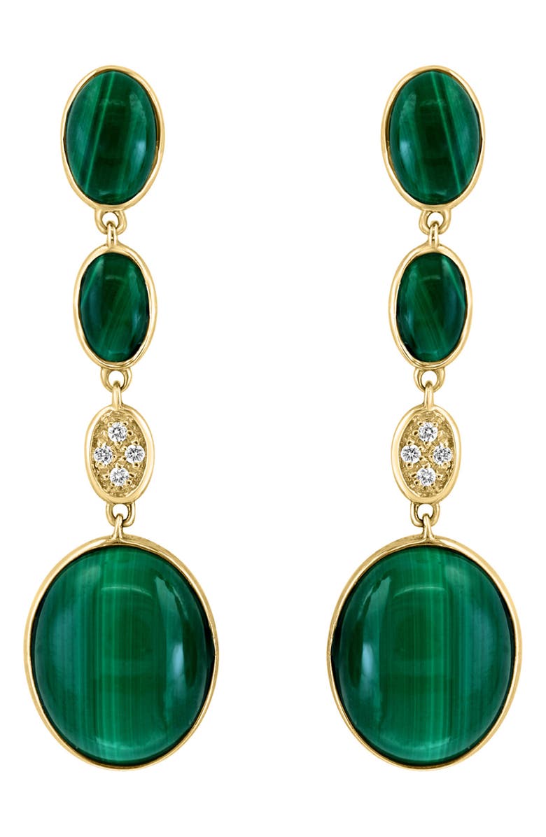 EFFY 14K Yellow Gold Malachite & Diamond Drop Earrings - 0.03ct., Main, color, 